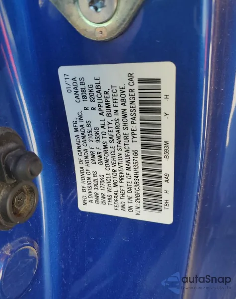 2017 Honda Civic Ex из США, поврежденный, VIN 2HGFC3B34HH357166